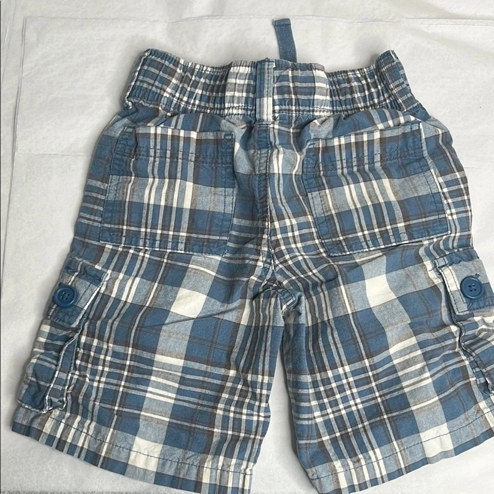 Blue Plaid Kids Cargo Shorts